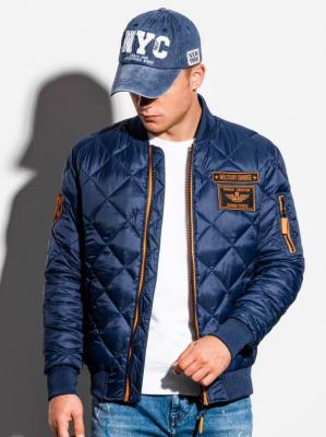 Kurtka męska wiosenna bomberka C357 - granatowa - S Ombre Clothing